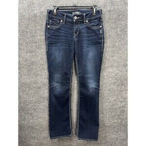 Silver Jeans Suki Mid Slim Bootcut Womens 28x31 Blue Thick Stitch Dark Wash Y2K